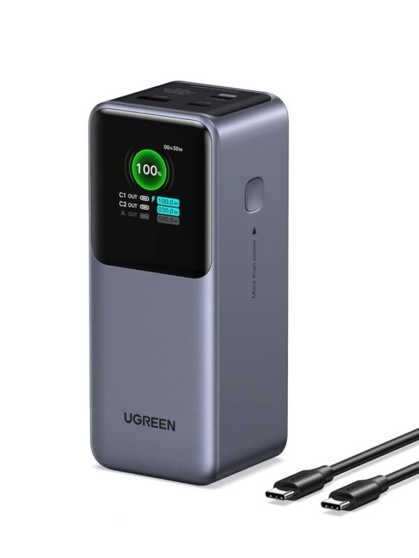 Ugreen 130W Nexode Power Bank 20000Mah Fast Charging 3-Port Usb C Laptop Portable Charger 72Wh Battery Pack Smart Tft Display For Macbook, Ipad, Iphone 16 Pro Max, Galaxy S24...
