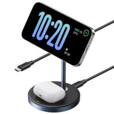 UGREEN MagFlow Wireless Charger, 2-in-1 Qi MagSafe Charging Stand, with 1M USB-C Cable for iPhone 16/15/14/13/12 Series and AirPods Series (No AC Adapter)