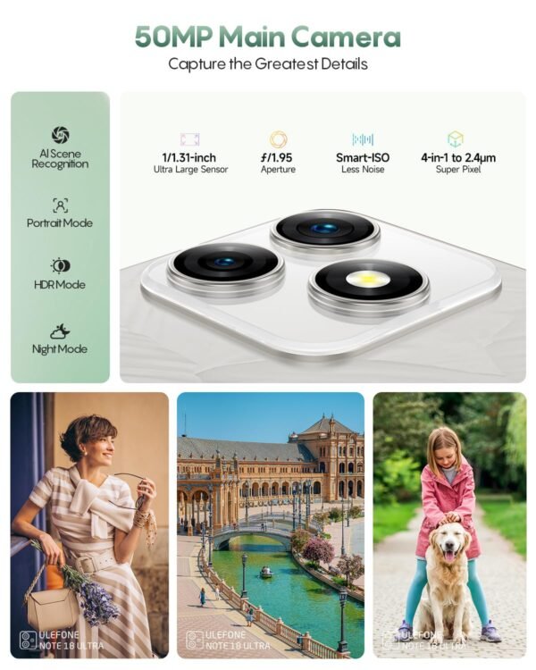 Ulefone 5G Phones Unlocked, Note 18 Ultra (12+256Gb), 50Mp + 50Mp + 32Mp Camera, 6.78&Quot; Fhd+ Display Mediatek Dimensity 720, 5450Mah Android 14 Dual Sim, Nfc Ir Blaster Supported...
