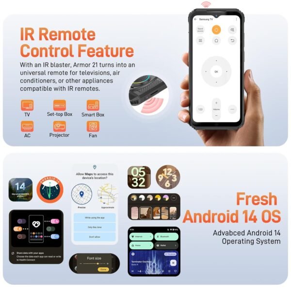 Ulefone Armor 21 16Gb+256Gb Rugged Smartphone, 122Db Loudest Speaker, Mtk G99 Android 14 Unlocked Rugged Phone, 64Mp Main Cam, 24Mp Night Vision Cam, 6.58&Quot; Fhd+ Screen, 9600Mah,...