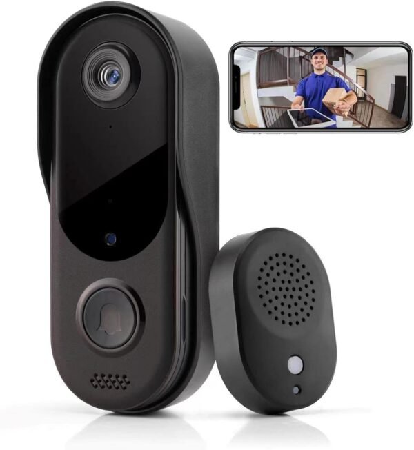 Video Doorbell Camera Hd, Wireless Doorbell Camera With Chime, Wireless Operated, Hd Night Vision, 2-Way Audio, Ip65 Waterproof, Cloud Storage(For Ios &Amp; Android)