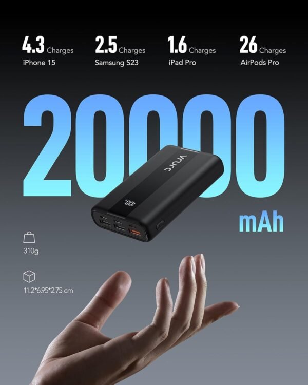 Vrurc Power Bank 20000Mah, 22.5W Mini Portable Charger Usb C In &Amp; Out, Fast Charging Pd &Amp; Qc 4.0, Battery Pack With Led Display, Powerbank For Iphone 16 15 14 13 12 11 X Samsung...