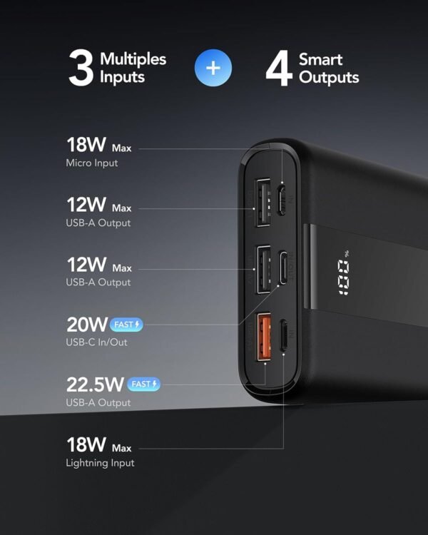 Vrurc Power Bank 20000Mah, 22.5W Mini Portable Charger Usb C In &Amp; Out, Fast Charging Pd &Amp; Qc 4.0, Battery Pack With Led Display, Powerbank For Iphone 16 15 14 13 12 11 X Samsung...