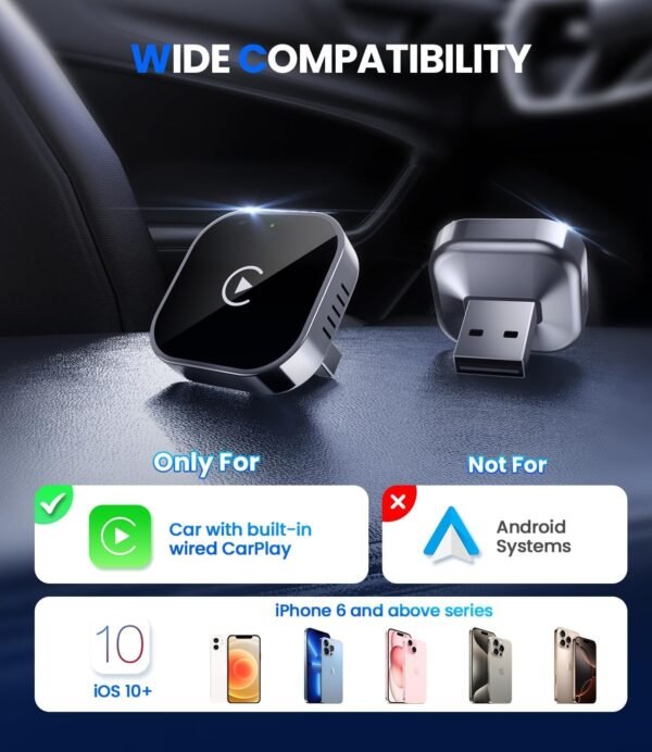 Wireless Carplay Adapter 2025 Upgrade Wired Carplay To Wireless, Mini Usb Design For Cars With Built-In Wired Apple Carplay Plug And Play Easy Use Fast Stable Connection Car...