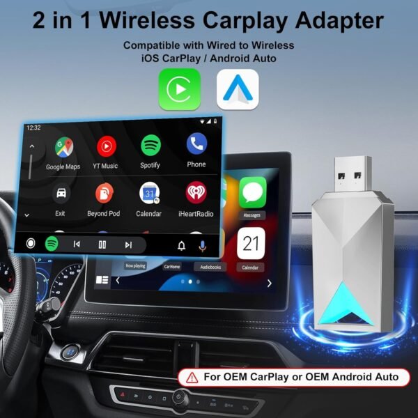 Wireless Carplay Adapter/Android Auto, 2 In 1 Wired To Wireless Carplay Dongle Fit For Factory Wired Carplay/Android Auto Cars 2016+, 5Ghz Wifi Low Latency Plug-Play Online...