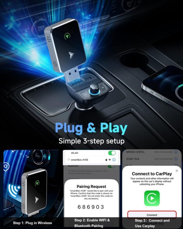 Wireless Carplay Adapter &Amp; Android Auto Wireless Adapter, 2 In 1 Carplay Dongle For Iphone/Android - Converts Wired To Wireless, Plug &Amp; Play Usb Car Play For Car From 2017+