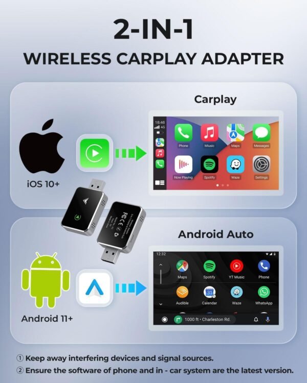 Wireless Carplay Adapter &Amp; Android Auto Wireless Adapter, 2 In 1 Carplay Dongle For Iphone/Android - Converts Wired To Wireless, Plug &Amp; Play Usb Car Play For Car From 2017+