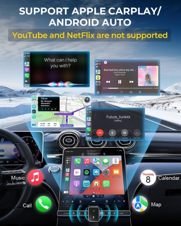 Wireless Carplay Adapter &Amp; Android Auto Wireless Adapter, 2 In 1 Carplay Dongle For Iphone/Android - Converts Wired To Wireless, Plug &Amp; Play Usb Car Play For Car From 2017+