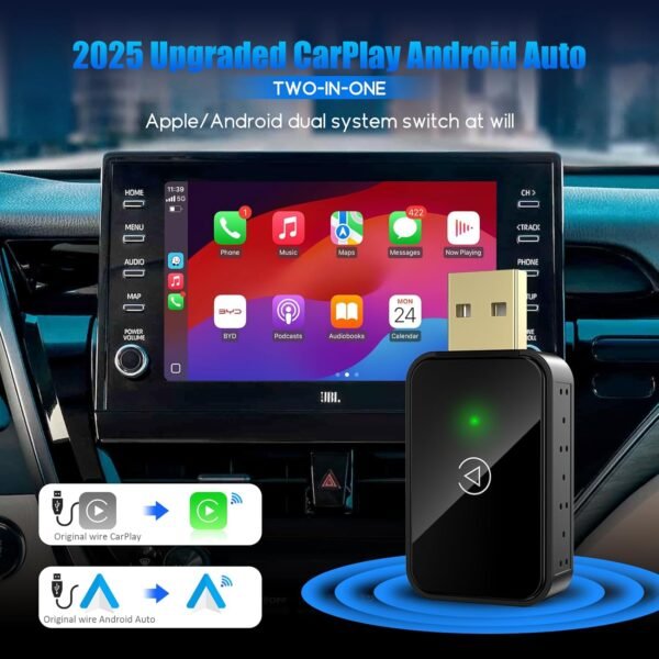 Wireless Carplay Adapter &Amp; Android Auto Wireless Adapter, 2 In 1 Carplay Box For Oem Wired Carplay Android Auto Car, Plug &Amp; Play, Mini Usb Dongle For Iphone Ios 10+/ Android...