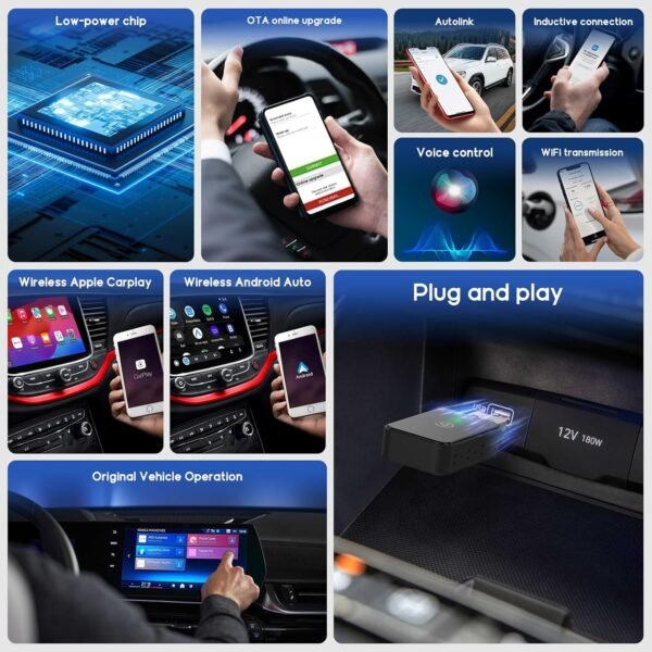 Wireless Carplay Adapter &Amp; Android Auto Wireless Adapter, 2 In 1 Carplay Box For Oem Wired Carplay Android Auto Car, Plug &Amp; Play, Mini Usb Dongle For Iphone Ios 10+/ Android...