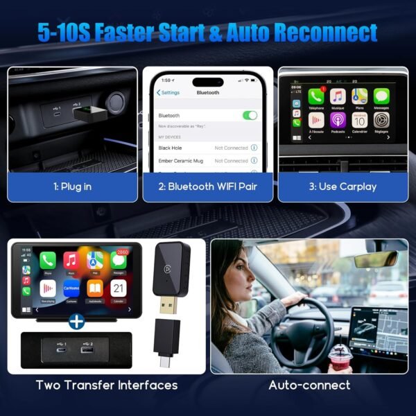 Wireless Carplay Adapter &Amp; Android Auto Wireless Adapter, 2 In 1 Carplay Box For Oem Wired Carplay Android Auto Car, Plug &Amp; Play, Mini Usb Dongle For Iphone Ios 10+/ Android...