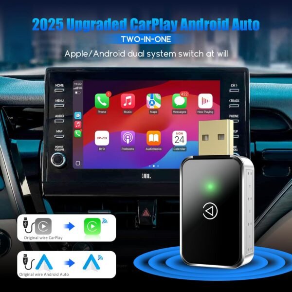 Wireless Carplay Adapter &Amp; Android Auto Wireless Adapter, Carplay Box For Oem Wired Carplay Android Auto Car, Plug &Amp; Play, Fast Connect, Mini Usb Dongle For Iphone Ios 10+/...