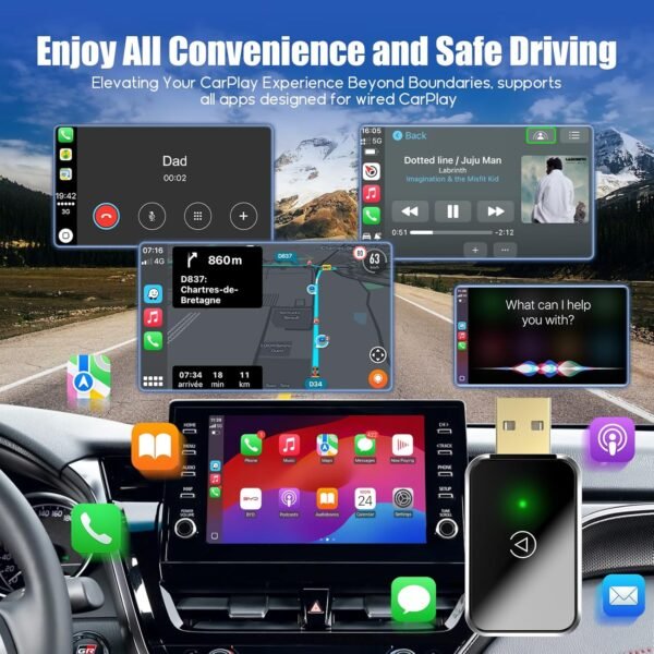 Wireless Carplay Adapter &Amp; Android Auto Wireless Adapter, Carplay Box For Oem Wired Carplay Android Auto Car, Plug &Amp; Play, Fast Connect, Mini Usb Dongle For Iphone Ios 10+/...