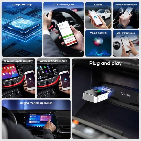Wireless Carplay Adapter &Amp; Android Auto Wireless Adapter, Carplay Box For Oem Wired Carplay Android Auto Car, Plug &Amp; Play, Fast Connect, Mini Usb Dongle For Iphone Ios 10+/...