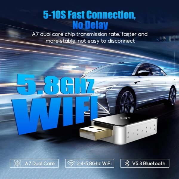 Wireless Carplay Adapter &Amp; Android Auto Wireless Adapter, Carplay Box For Oem Wired Carplay Android Auto Car, Plug &Amp; Play, Fast Connect, Mini Usb Dongle For Iphone Ios 10+/...