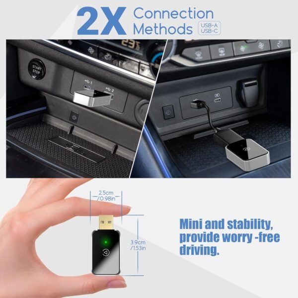 Wireless Carplay Adapter &Amp; Android Auto Wireless Adapter, Carplay Box For Oem Wired Carplay Android Auto Car, Plug &Amp; Play, Fast Connect, Mini Usb Dongle For Iphone Ios 10+/...