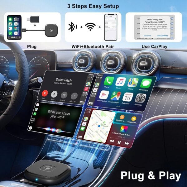 Wireless Carplay Adapter For Iphone, 2024 Upgrade Wired To Wireless Apple Carplay Dongle, Bluetooth Adapter For Car With Usb A/Usb C, Low Latency Easy Setup,Support Cars From...