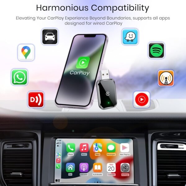 Wireless Carplay Adapter For Iphone - Converts Wired To Wireless Apple Carplay, Mini Size With Extension Cable Usb &Amp; Usb-C/Type-C, Stable Control, No Delay - Black