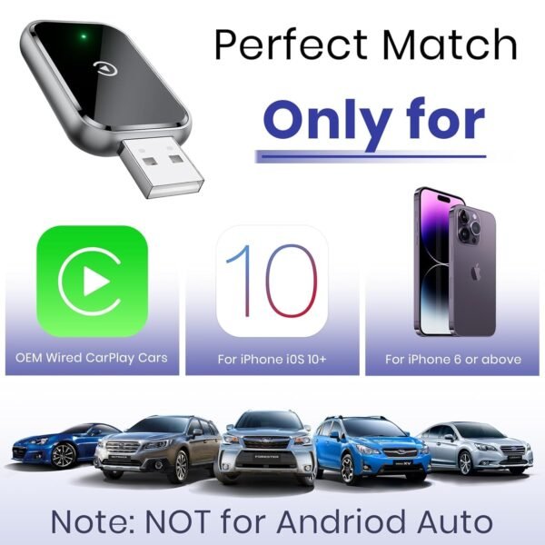 Wireless Carplay Adapter For Iphone - Converts Wired To Wireless Apple Carplay, Mini Size With Extension Cable Usb &Amp; Usb-C/Type-C, Stable Control, No Delay - Black