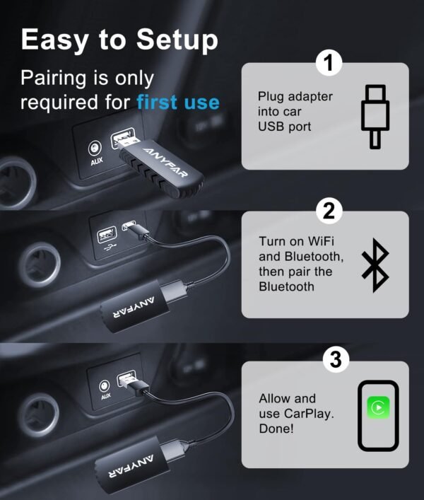 Wireless Carplay Adapter For Iphone, Dual-Core 5G Chip Auto-Connect In Seconds No Latency, Thermal Vent Design, With Usb-C And Usb-A Cables, Only For Factory Wired Carplay Car...