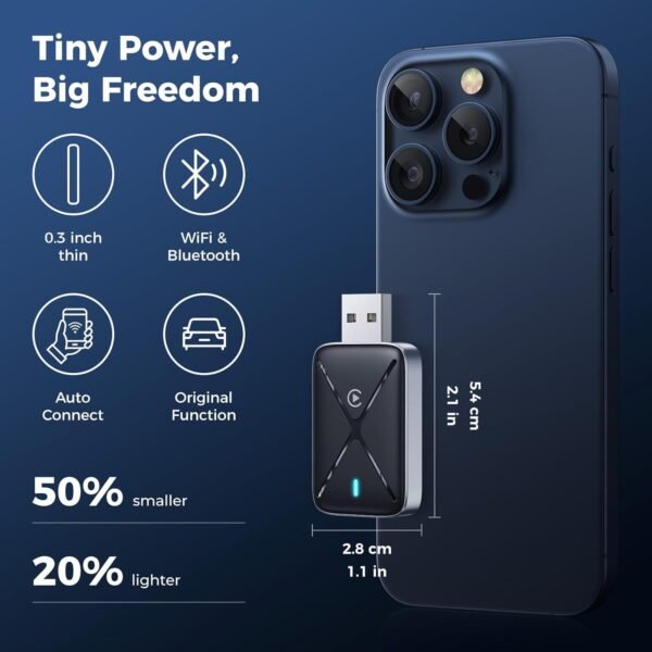 Wireless Carplay Adapter For Iphone, Mini Size For Apple Carplay Adapter, Convert Wired To Wireless With Extension Cable Usb &Amp; Usb-C/Type-C, Stable Control &Amp; No Delay, Black