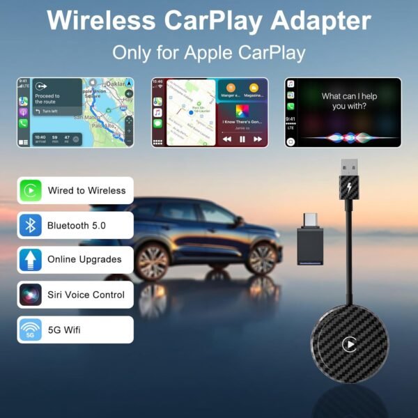 Wireless Carplay Adapter For Iphone,Wireless Apple Carplay,Apple Carplay Wireless Adapter 2024 Upgrade Plug &Amp; Play 5Ghz Wifi Online Update, Fit For Cars From 2017 &Amp; Iphone Ios 10+