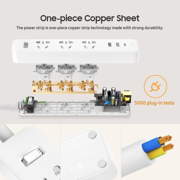 Xiaomi Power Strip 3Xusb (2A1C) Surge Protector 20W Usb-C Fast Charging Power Board Usb Socket Extension Cord Overload Protection