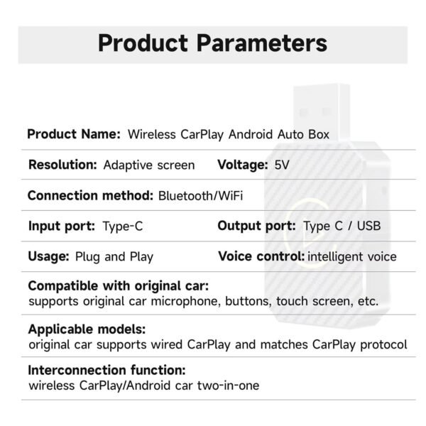 Zvcxoe Wireless Carplay Adapter For Iphone Ios 9+ And Android Auto, 2-In-1 Carplay Box For Wired Carplay Cars, Plug And Play, Mini Usb Adapter With Usb-C And Usb-A Cables, Black