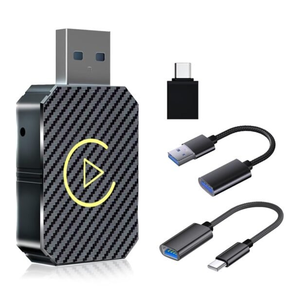 Zvcxoe Wireless Carplay Adapter For Iphone Ios 9+ And Android Auto, 2-In-1 Carplay Box For Wired Carplay Cars, Plug And Play, Mini Usb Adapter With Usb-C And Usb-A Cables, Black
