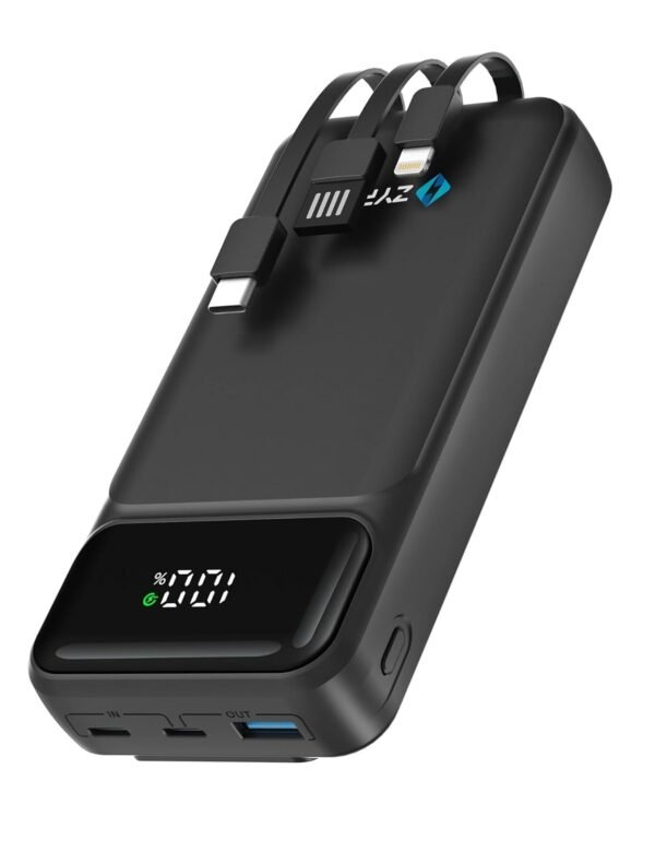 Zyron 20000Mah Power Bank, 22.5W Dual Usb-C Portable Charger, Fast Charging Pd3.0 Qc4.0, Led Display Battery Pack With Built In Cables, 20W Powerbank For Iphone, 18W S23/S22...
