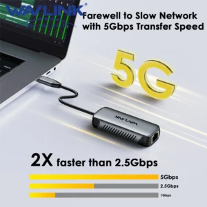 WAVLINK USB C to Ethernet Adapter 2.5G/5Gbps Driver-free RJ45 Gigabit Ethernet for Windows 10/11 Mac OS 11 Later Linux and More