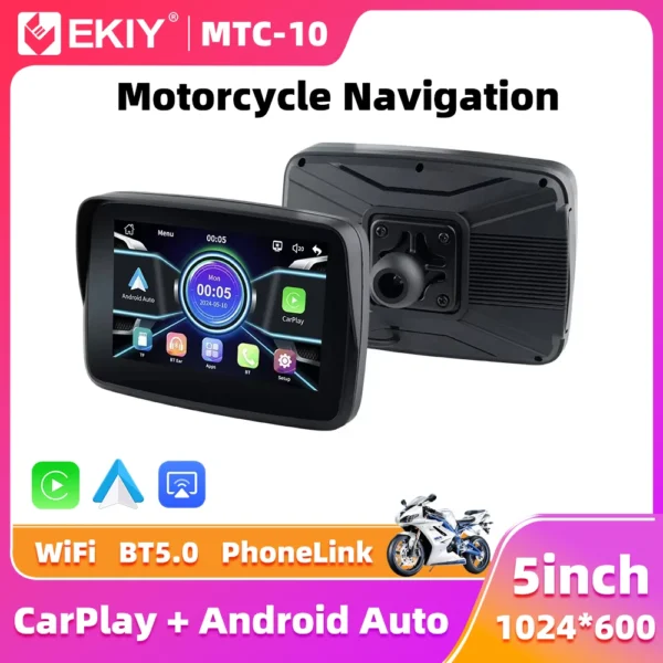 EKIY 5.0 inch Wireless CarPlay Moto Android Auto Portable Digital Motorcycle Dashboard GPS Navigation Display Screen Monitor