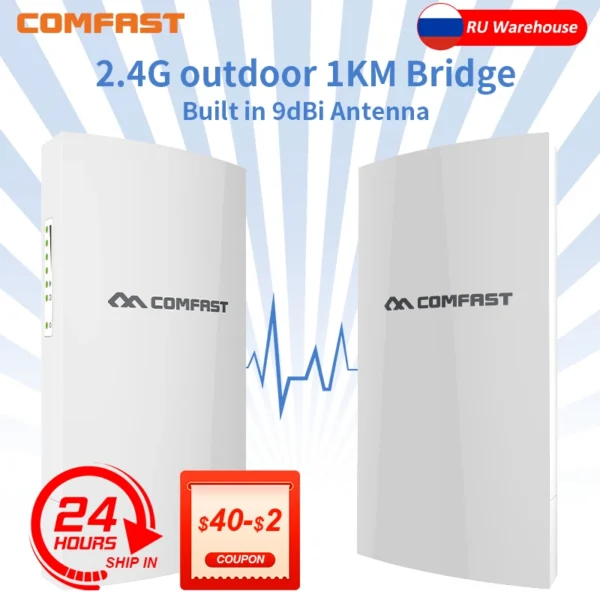 COMFAST CF-E130N 1KM 300Mbps 2.4Ghz Outdoor Mini Wireless AP Bridge WIFI CPE Access Point 9dBi WI-FI Antenna Nanostation Router - 1pcs