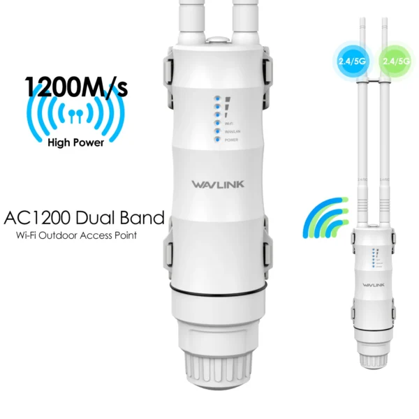Wavlink AC600/AC1200 7dBi High Power Outdoor Omni-directional Access Point/CPE/Repeater/WISP 2.4GHz 150Mbps + 5GHz 433Mbps - AU Plug - AC1200