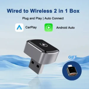 2-in-1 Wireless Carplay Android Auto Adapter Smart Mini Box, Plug & Play for Volkswagen, Toyota & Nissan