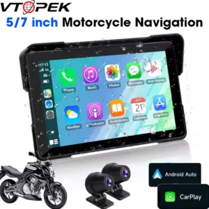 Vtopek 5"/7" inch Motorcycle DVR GPS Navigation Multimedia Player Wireless CarPlay Android Auto IPX7 Waterproof Screen Recorder