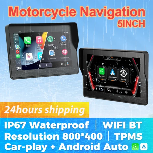 IP67 Waterproof Motorcycle GPS Navigation 5inch Monitor Carplay moto WIFI BT Support Wireless Carplay Android Auto Moto TPMS